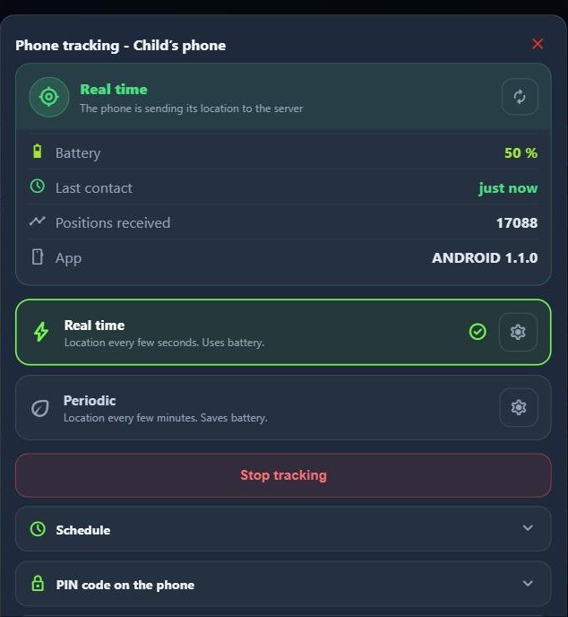Phone tracking panel in MyNav